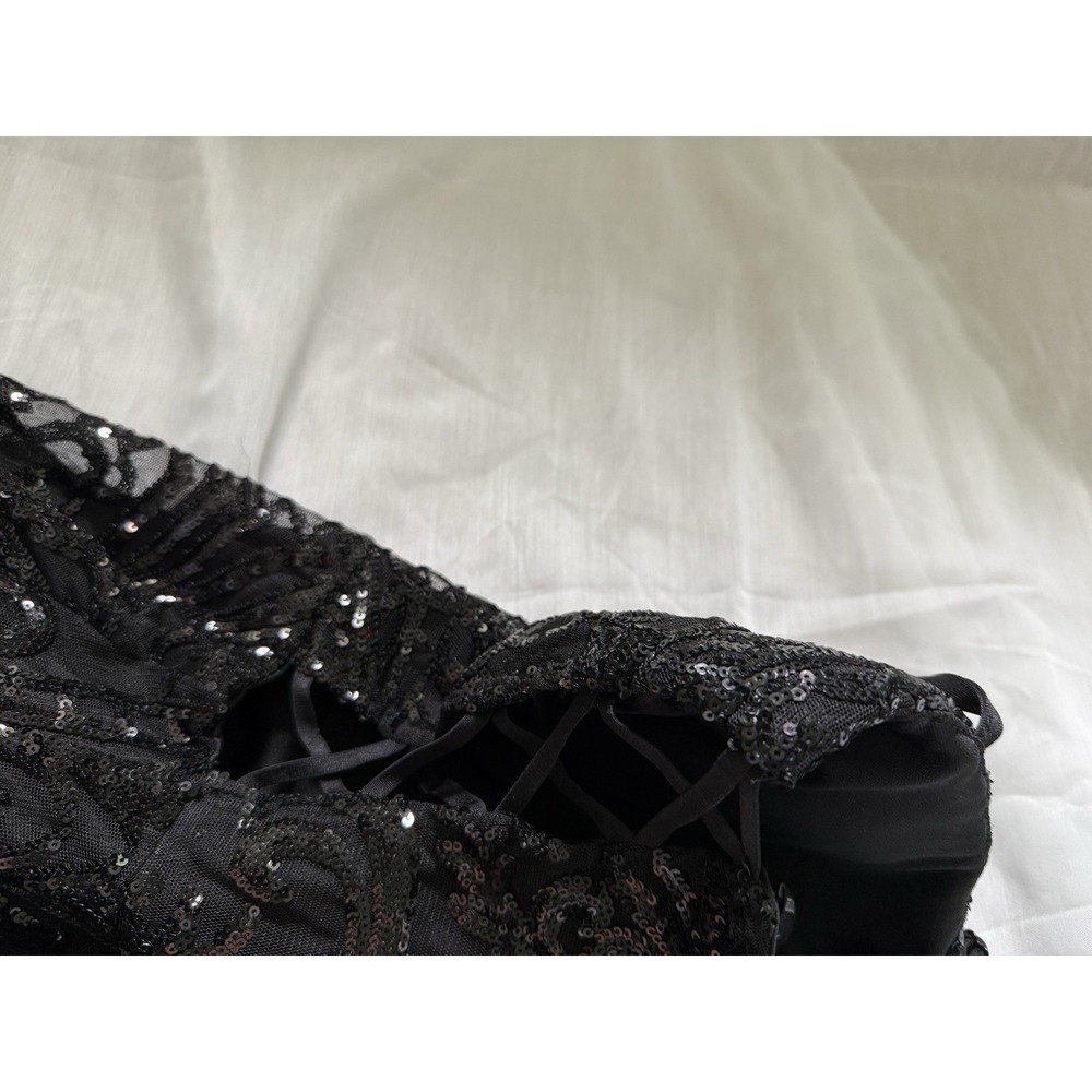 Windsor Black Sequin Lace-Up Spaghetti Strap Long Mermaid Formal Prom Gown M - Picture 11 of 14